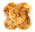 Heapof dried figs on a white. The form of the top. Royalty Free Stock Photo