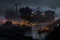 Heaps coal cargo port sunset. Generate Ai Royalty Free Stock Photo