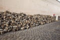 Heaps of cobblestones, pavement construction, Prague. Royalty Free Stock Photo