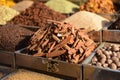 Heaps of exotic spices on sale in an indian market