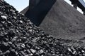 Heaps of industrial coal. Coal mine, coal storage