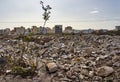 Heaps of rubble and garbage dumps on the outskirts of a poor suburban settlement in North Africa in Tunisia