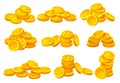 Heaps of shiny golden coins. Money or financial theme. Elements for mobile game, promo poster or banking website. Flat