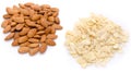 Heaps of whole and flaked almonds Royalty Free Stock Photo