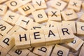 hear - cube with letters, sign with wooden cubes