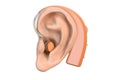 Hearing aid on ear, 3D rendering