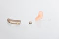 Hearing aid, earmold and a battery Royalty Free Stock Photo