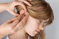 Hearing aid fitting process. Royalty Free Stock Photo