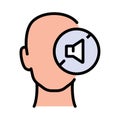 Hearing aid on human ear icon, head. Multimedia adjusting symbol. Isolated Vector Illustration