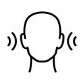 Hearing aid on human ear, linear icon, head