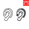 Hearing aid line and glyph icon, disability and deafness, ear sign vector graphics, editable stroke linear icon, eps 10.