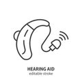 Hearing aid line icon. Ear aid vector symbol. Editable stroke Royalty Free Stock Photo