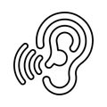 Hearing, audio, ear, eye, listen, sense, sound line icon. Outline vector.