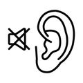 Hearing disability. No hear or mute, deaf ear. Deafness symbol. Deaf people sign. Outline icon. Vector illustration