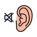 Hearing disability. No hear or mute, deaf ear. Deafness symbol. Deaf people sign. Color icon. Vector illustration