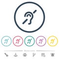 Hearing impaired flat color icons in round outlines