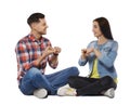 Hearing impaired friends using sign language for communication isolated Royalty Free Stock Photo