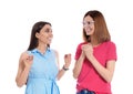 Hearing impaired friends using sign language for communication isolated Royalty Free Stock Photo