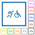 Hearing impaired and wheelchair symbols flat framed icons