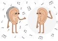 Hearing loss human ears try to listen to music. Cartoon