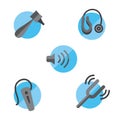 Hearing loss solid icon set with Otoscope, tuning fork and hearing aids