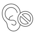 Hearing problems thin line icon, disability concept, lack of hearing sign on white background, lack of hearing icon in