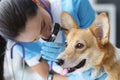 Hearing test of dog in veterinary clinic closeup