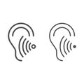 Hearing test line and solid icon, Medical tests concept, Volume listen sign on white background, Sound wave going