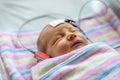 Hearing test of a sleeping newborn at hospital