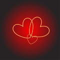 3 heart. Glowing neon hearts on dark-red background.