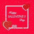 Valentine`s day background with white frame. Abstract background with hearts ornaments.