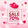 Valentines day sale poster of valentine balloon and hearts pattern on pink background.