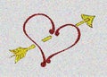 Artistic and stylized heart pierced by an arrow of love, colors,