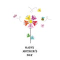 Heart with abstract colorful flowers, hearts and butterflies. Happy Mother`s Day greeting card Royalty Free Stock Photo