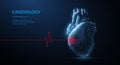 Heart. Abstract 3d vector human heart isolated on blue with red cardio puls line. Royalty Free Stock Photo