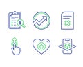 Heart, Accounting report and Delete file icons set. Swipe up, Audit and Augmented reality signs. Vector