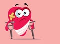 Hurt Heart Walking With Crutches Vector Cartoon