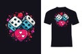 Heart-Adorned Dice T-Shirt Print: Romantic Vector Design Royalty Free Stock Photo