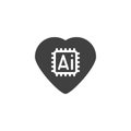 Heart with AI chip vector icon