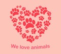 Heart animal's footprints Print we love animals