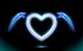 Heart anime neon with wings, blue glow radiant effect of love with space for Valentines day. Decorative holiday design, night Royalty Free Stock Photo