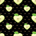 Heart of apples in seamless pattern on seeds backg