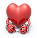 Heart with arms and handcuffs on hands Royalty Free Stock Photo