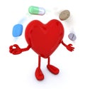 Heart with arms and legs and big pills Royalty Free Stock Photo