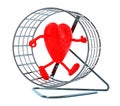 Heart with arms and legs in hamster wheel