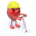 Heart with arms, legs, work helmet and jackhammer