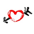 Heart with an arrow drawn by finger paints. Hand made. Happy Valentine`s Day. Wedding.