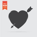 Heart with arrow icon in flat style isolated on grey background