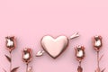 heart and arrow rose abstract metallic pink background valentine concept 3d render Royalty Free Stock Photo