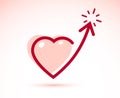Heart with arrow up vector simple icon or logo design isolated, feeling high concept, emotions and feelings, dating sites,